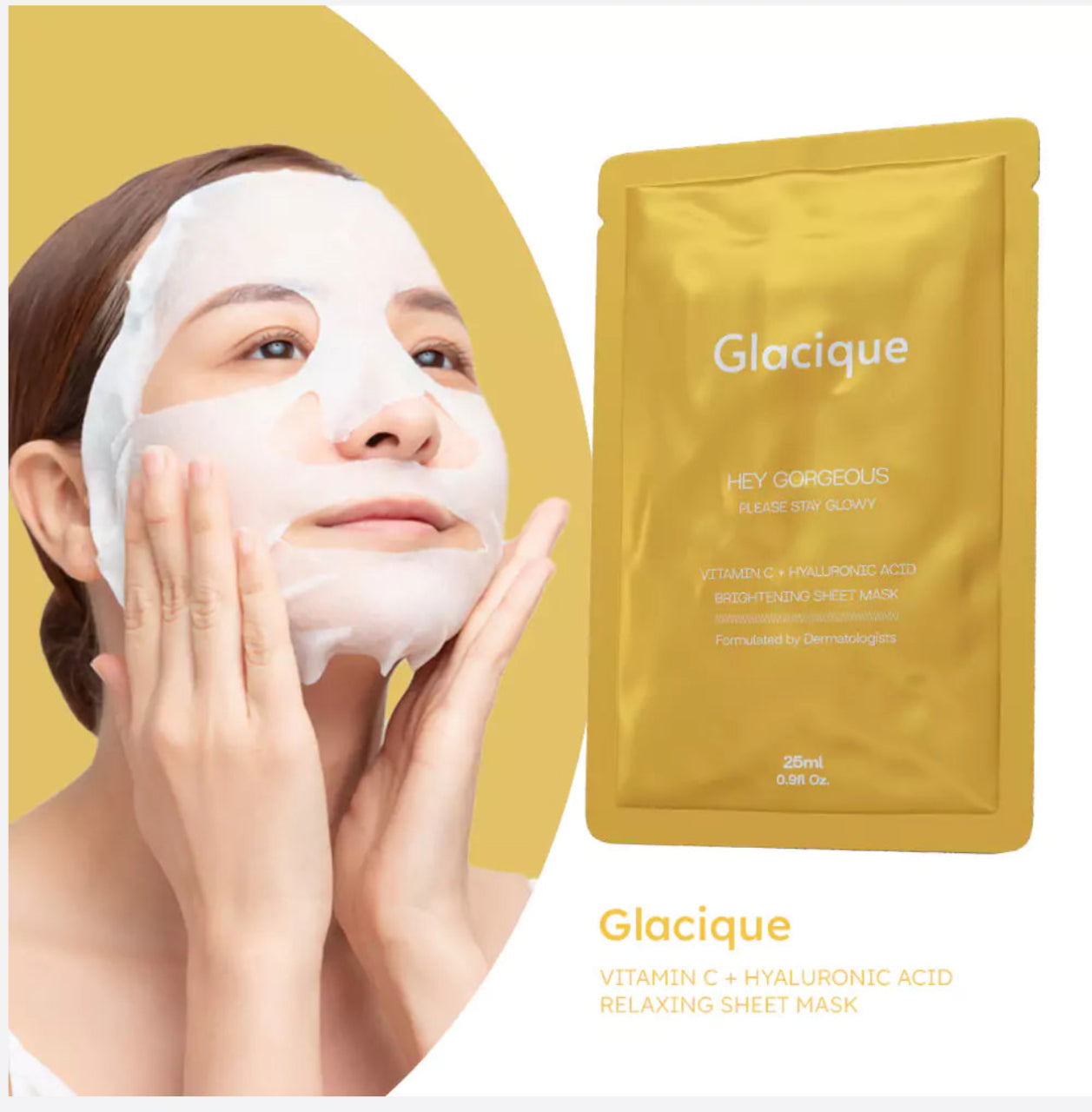 "Glow with Confidence: Glacique Vitamin C + Hyaluronic Acid Brightening Sheet Mask"